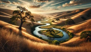 A river meandering in a California summer landscape