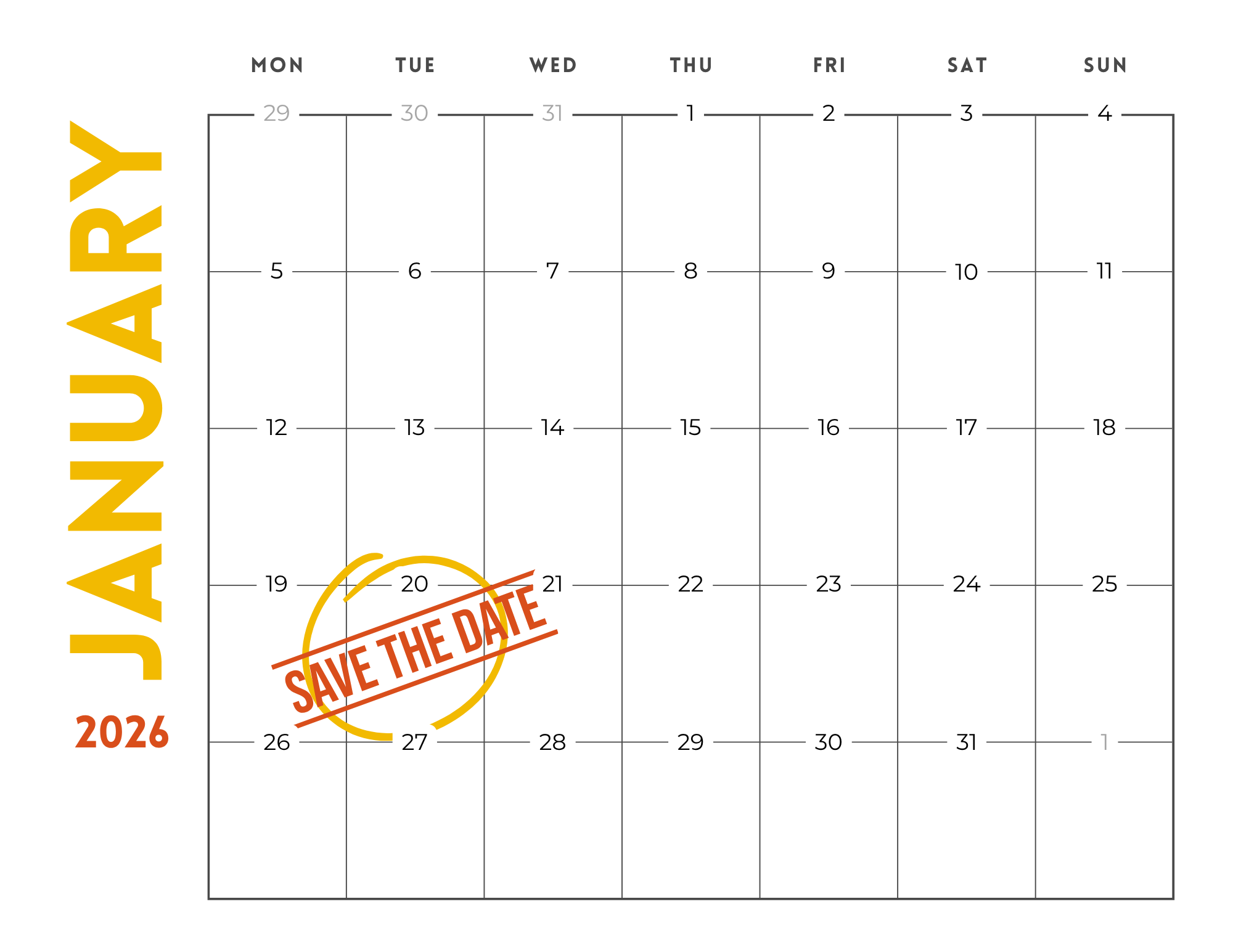 January 2026 SAVE THE DATE